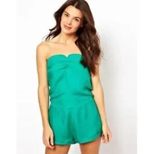 PRINCESSE Tam Tam Strapless ROMPER GREEN Silk Blend S
